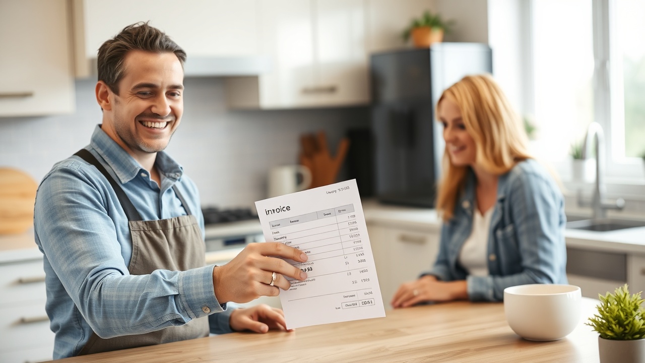 A clean, bright home interior with a Logly pricing card on a table