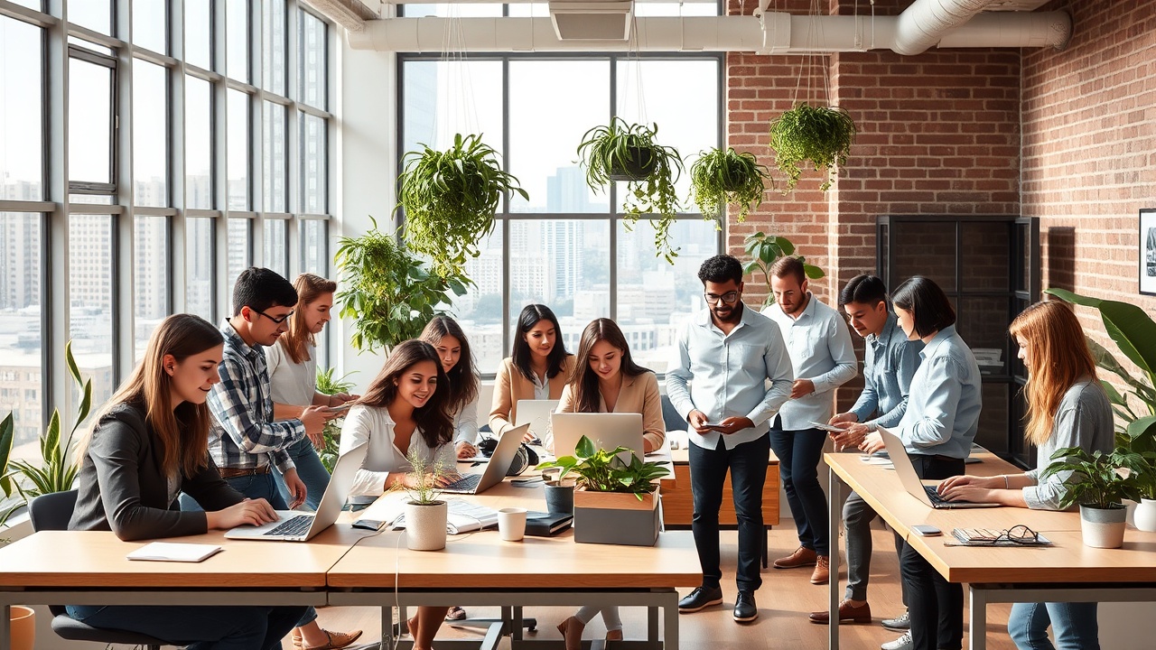 Diverse team collaborating in a bright, open Austin office